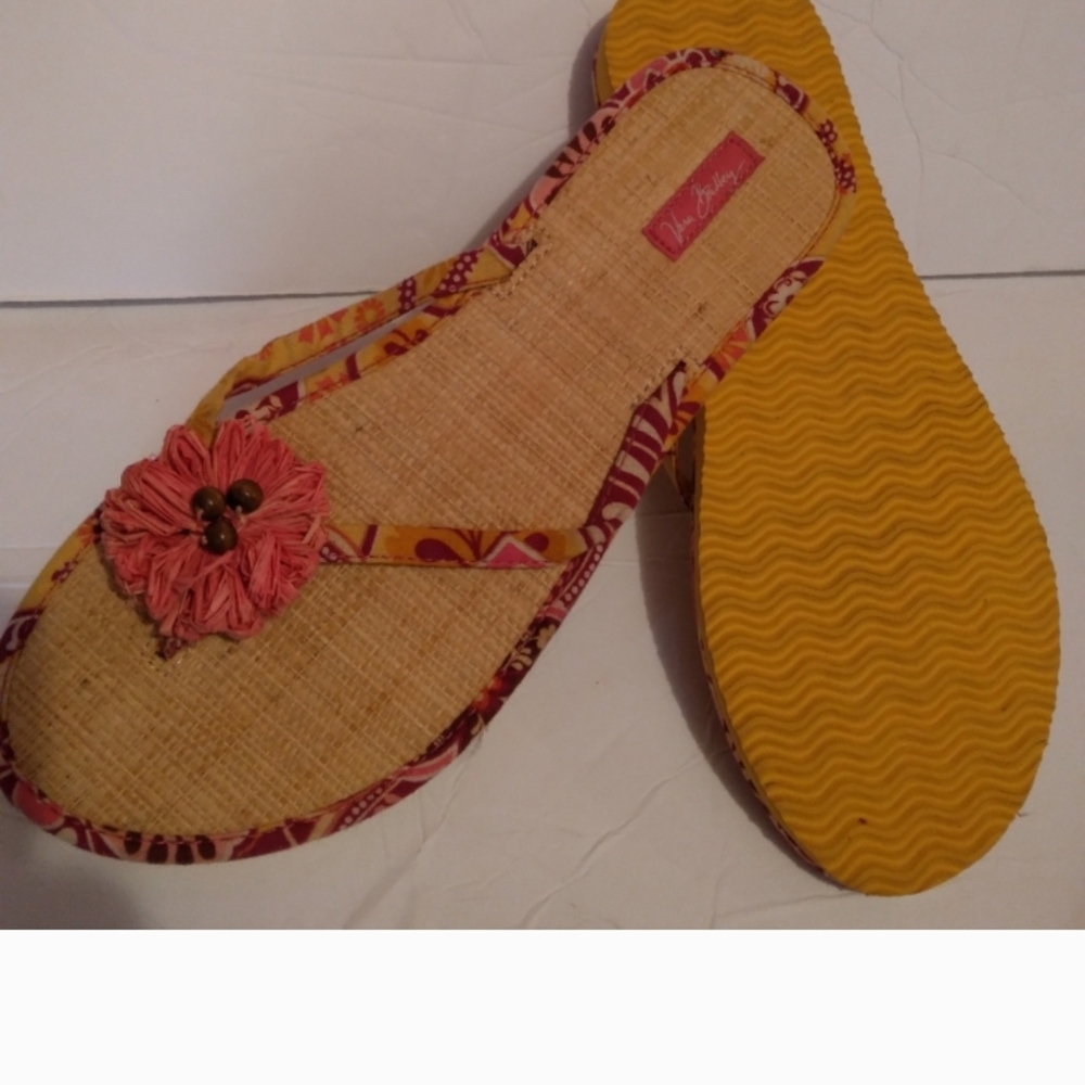 Vera Bradley Pink and Yellow Sandals with Floral Embellishments